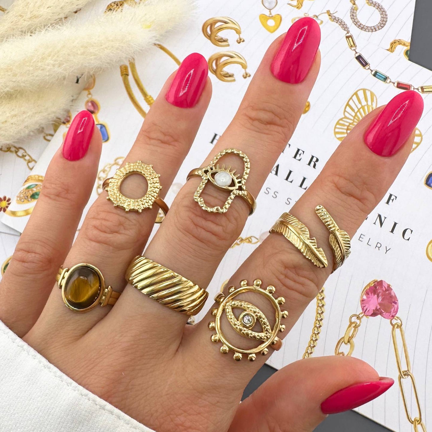 Adjustable White Evil Eye Finger Ring