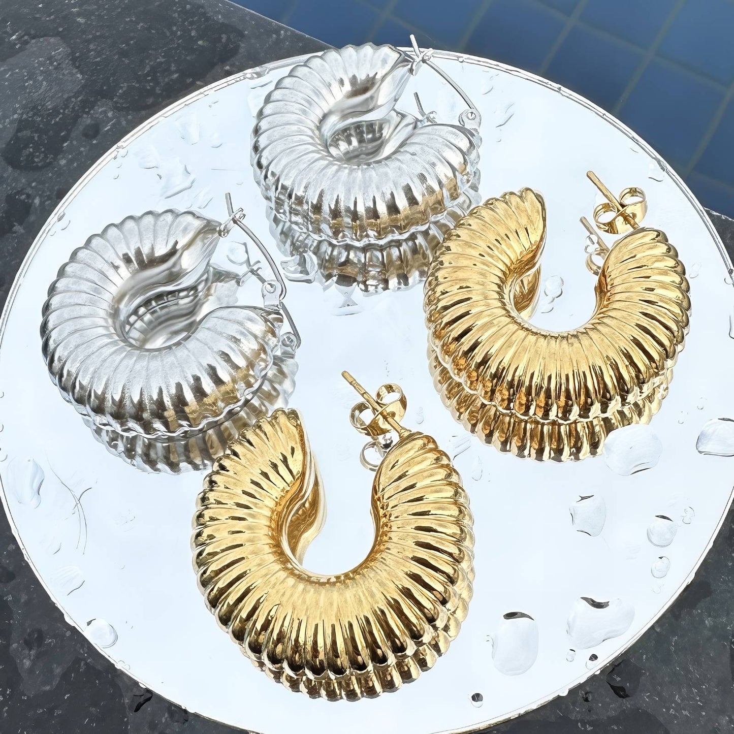Golden Ripple Hoops