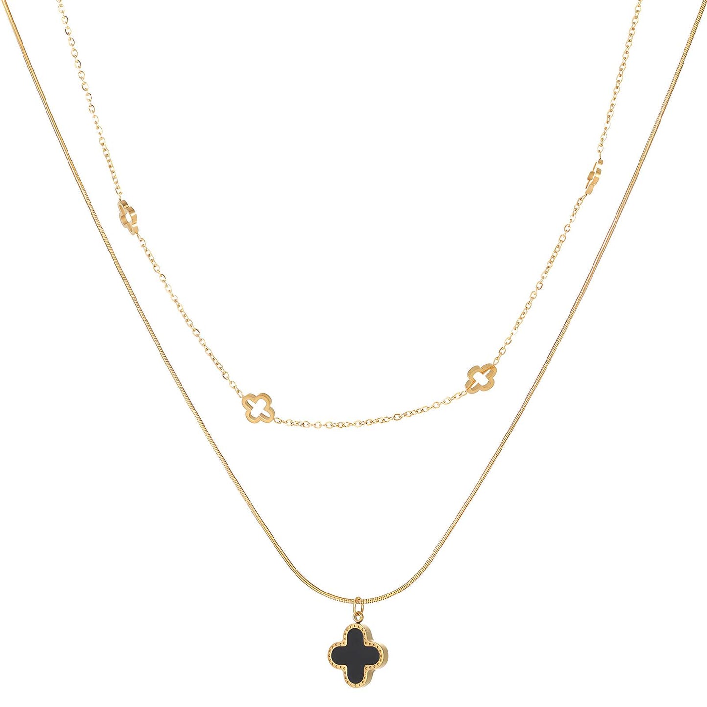 Duo chain four leaf clover single chain necklace