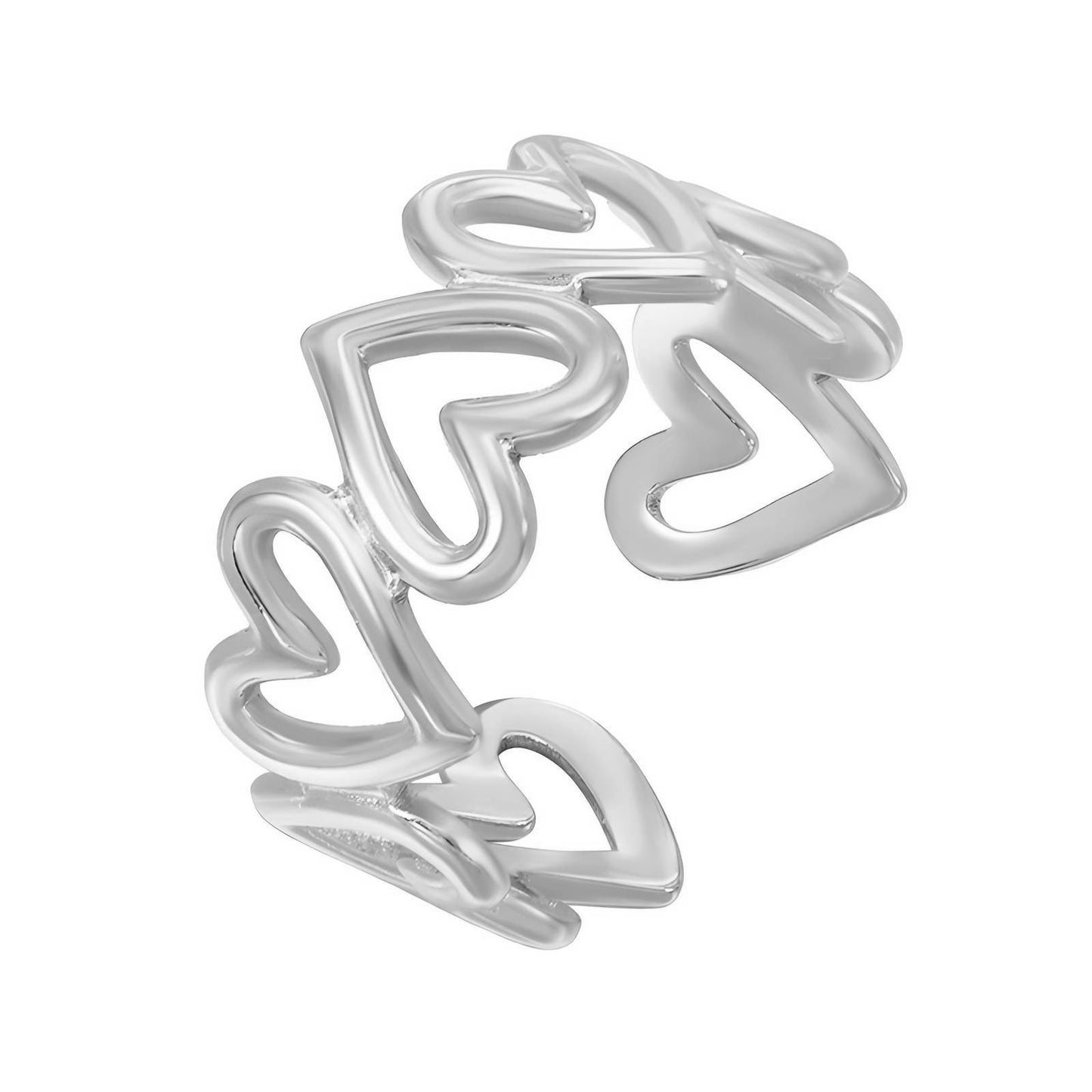 A Stainless Steel finger ring with a hearts design, featuring a series of heart shapes intertwined on a band.