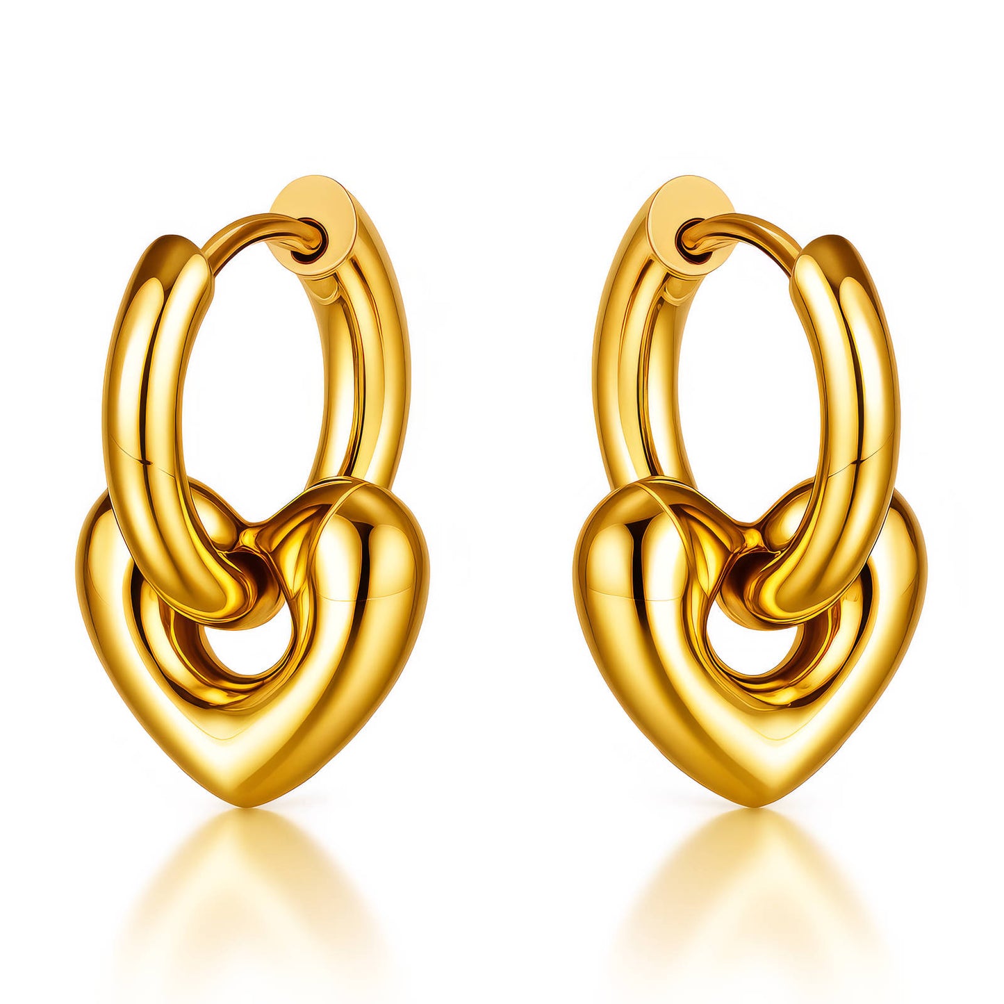 Pair of gold hoop earrings on a white background