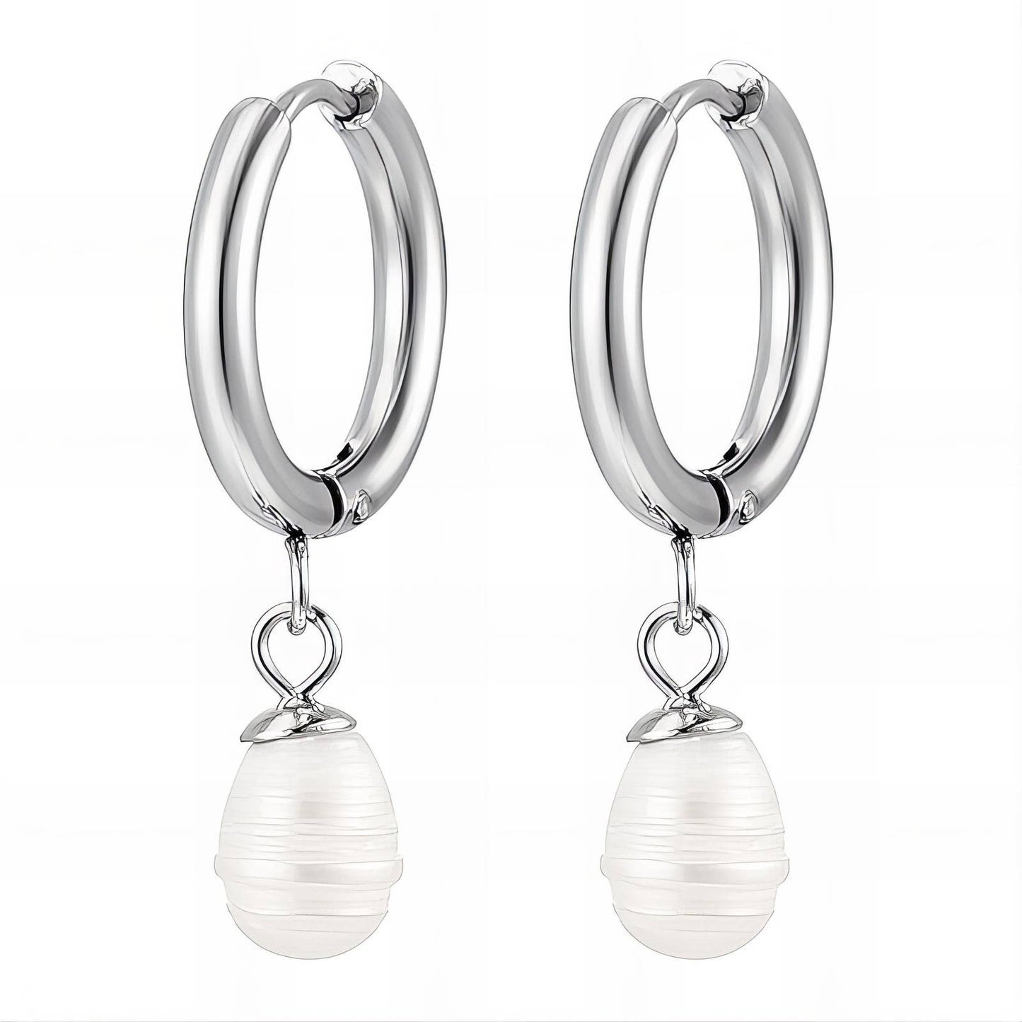 Elegant silver drop earrings natural freshwater pearls waterproof