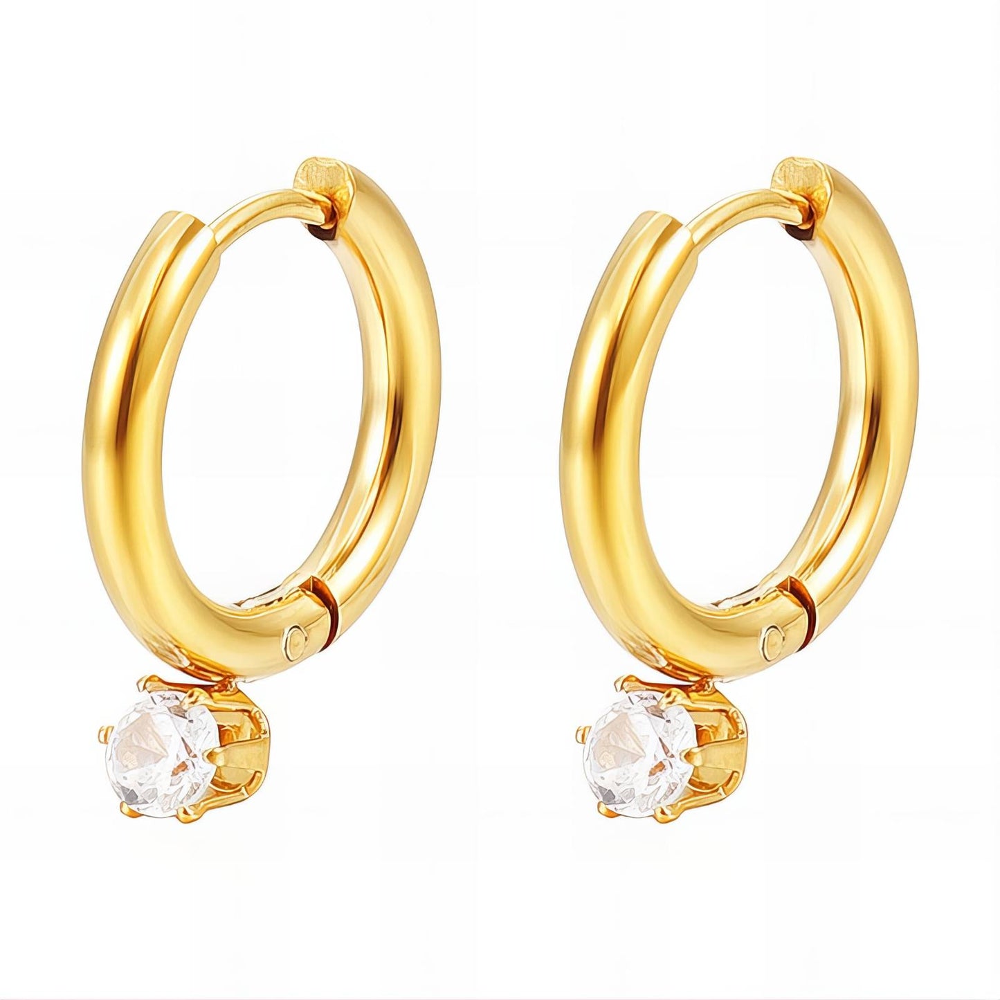 simple gold hoop earrings with cubic zirconia inserts everyday wear