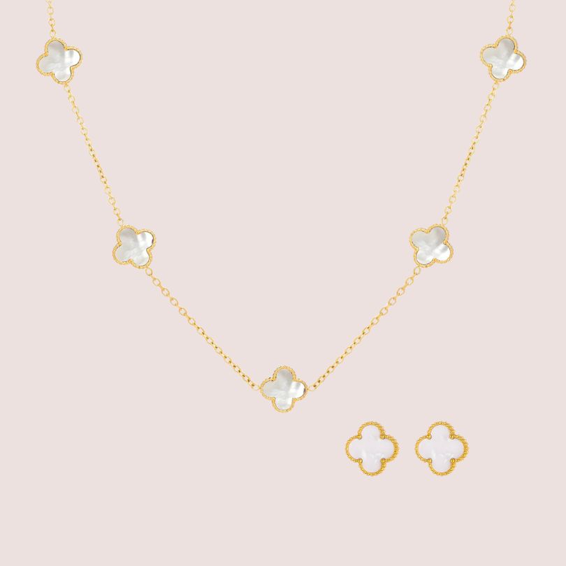 SAVE £5 2-Piece Four Leaf Clover Set (Black/Pearl)