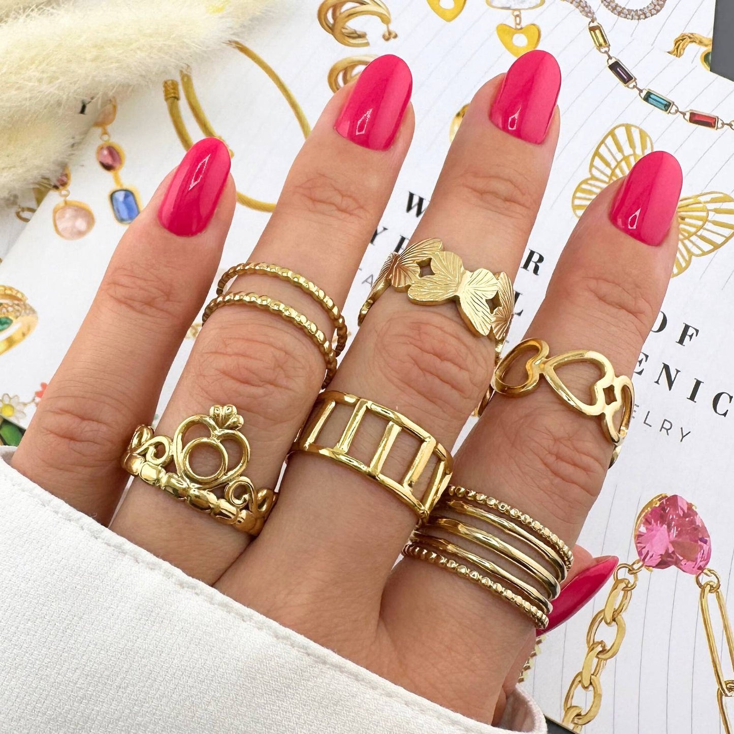 Adjustable Delicate Gold-Plated Heart Finger Ring