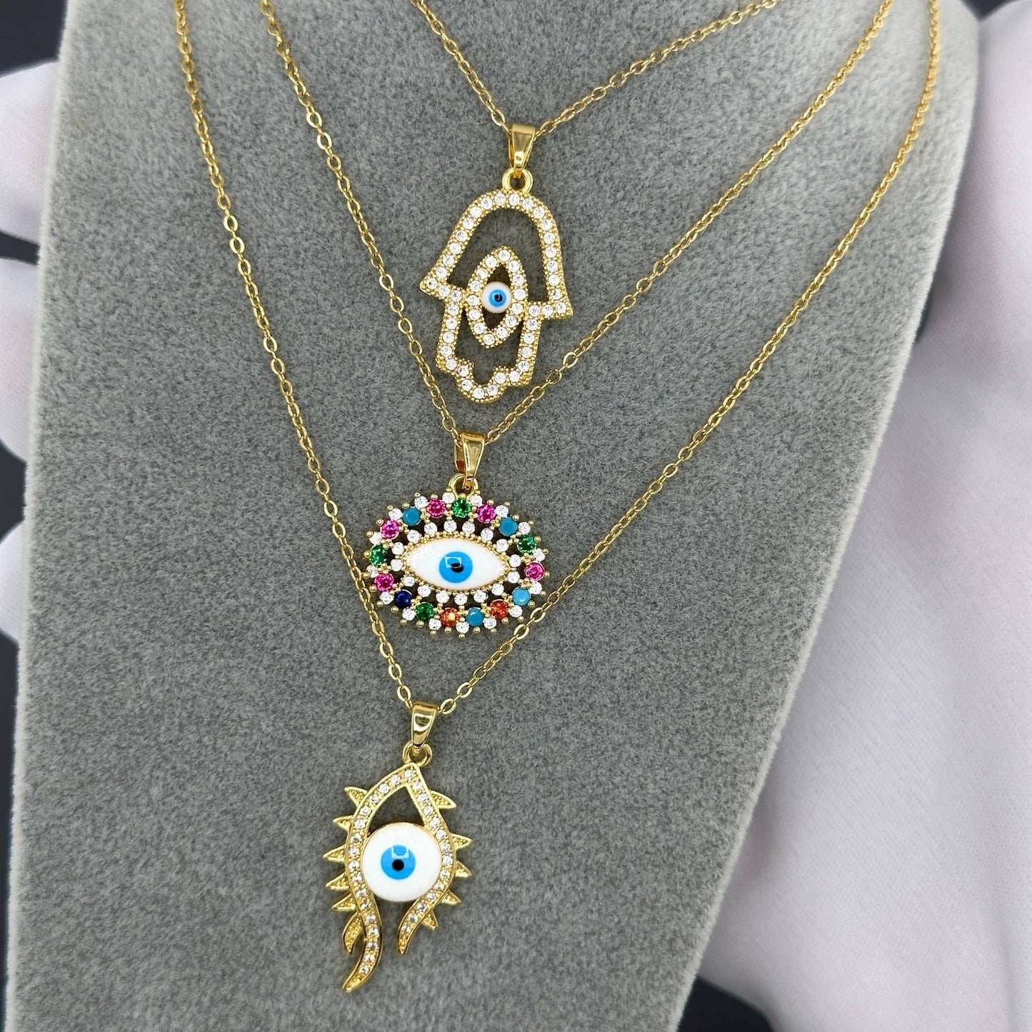 Multi-coloured charm evil eye necklace