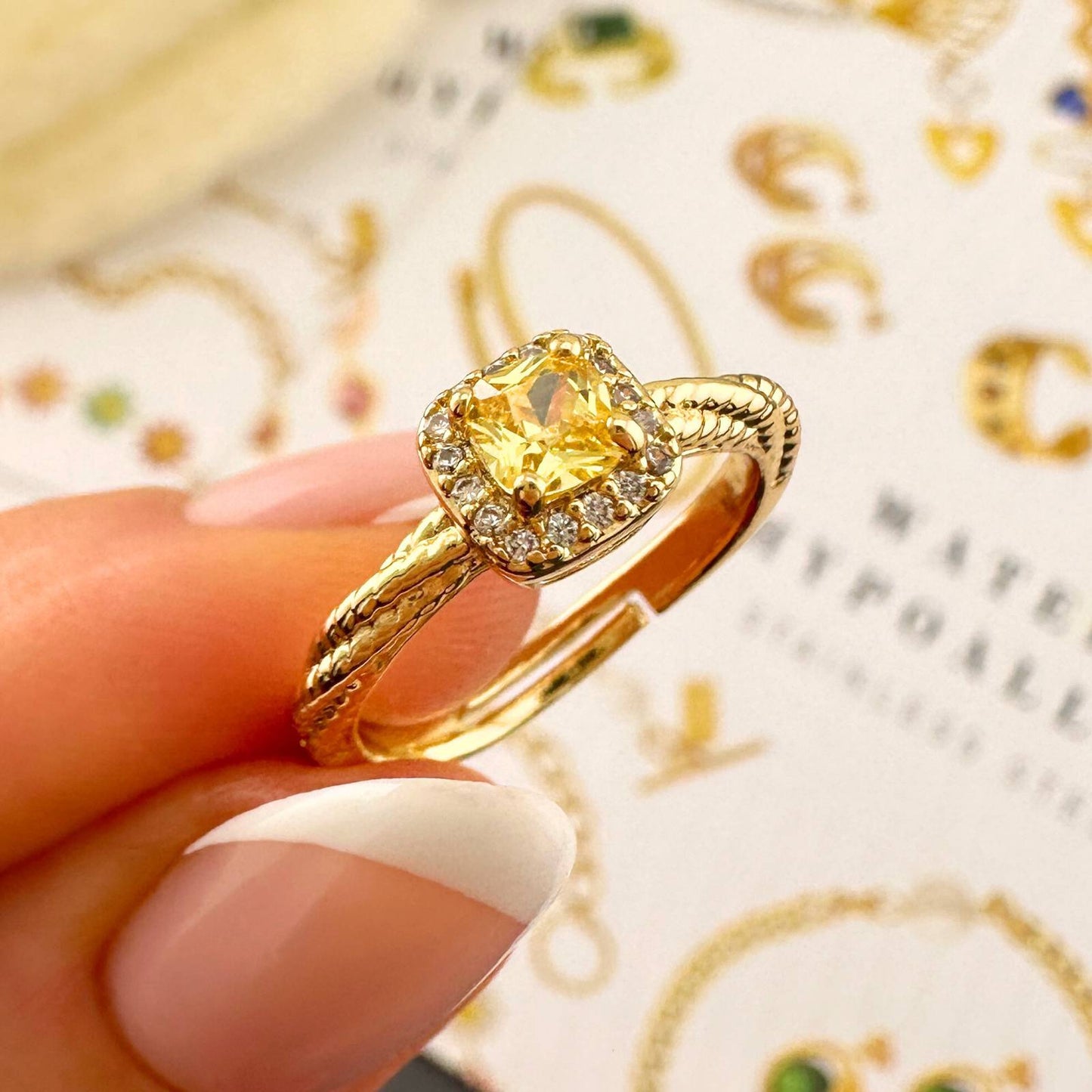 Citrine finish diamond look stud ring