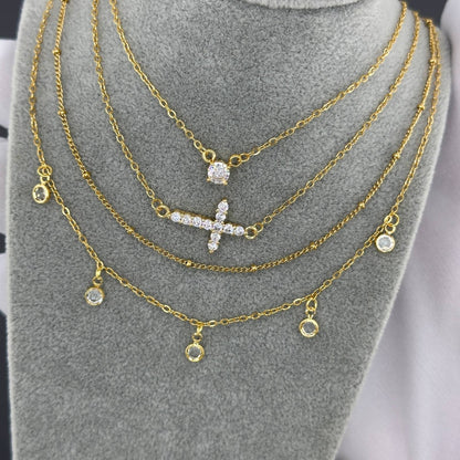 Luxe Radiance Stud Necklace - Gold Plating & Stainless Steel