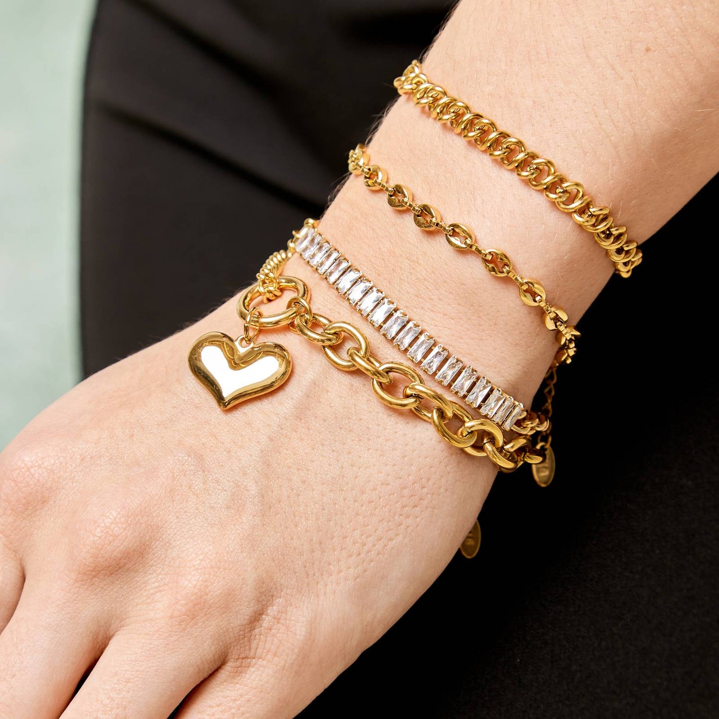 Bound Hearts Duo Chain Bracelet for Women - Available in Silver & Gold