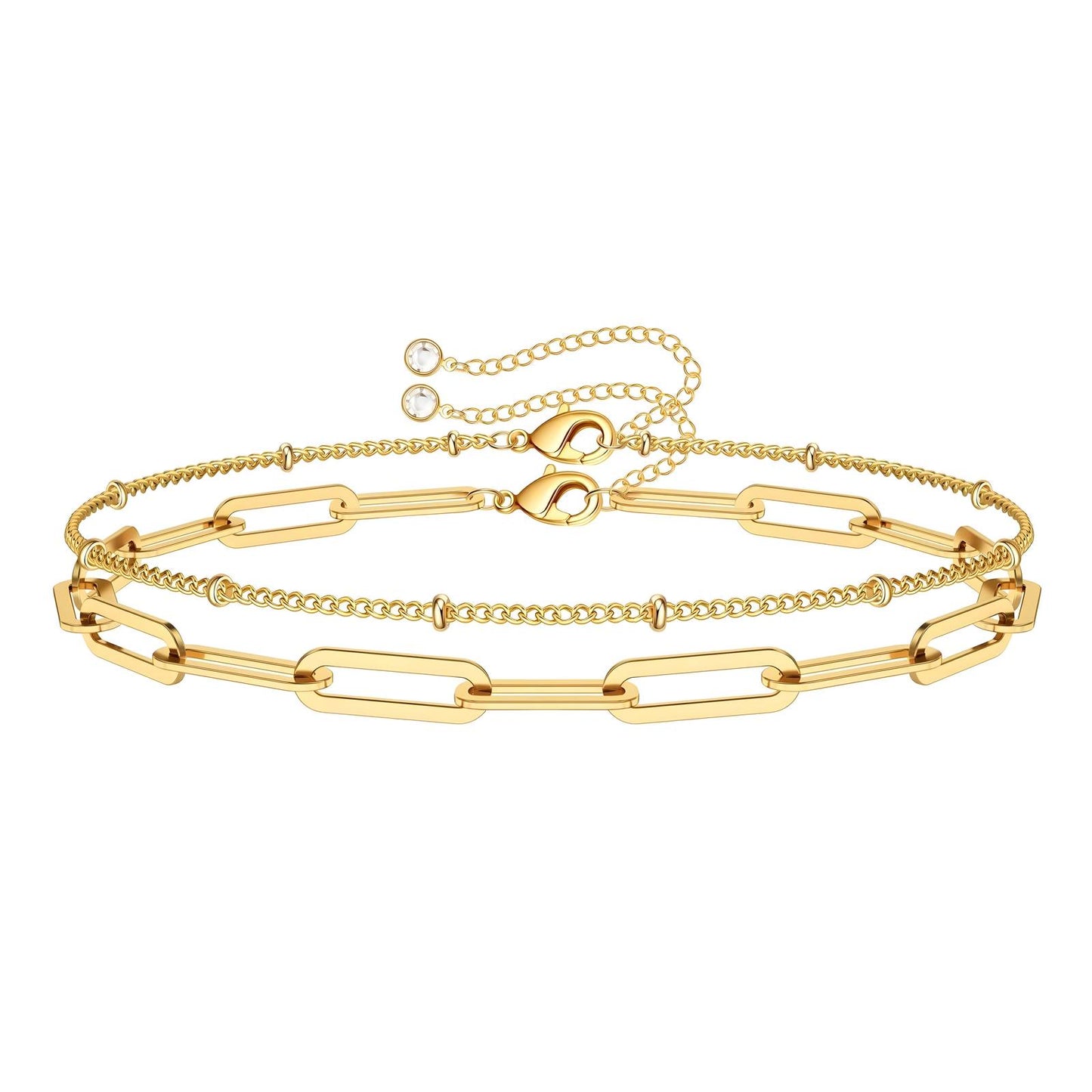 Duo layer paperclip thin chain bracelet