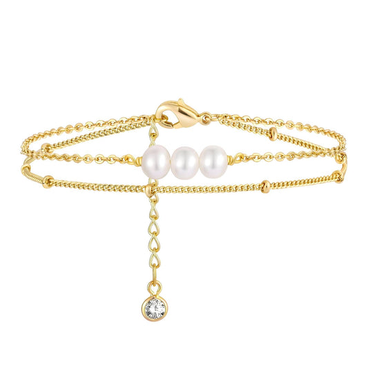 Elegant Dulce Pearl Cascade Bracelet with CZ inserts