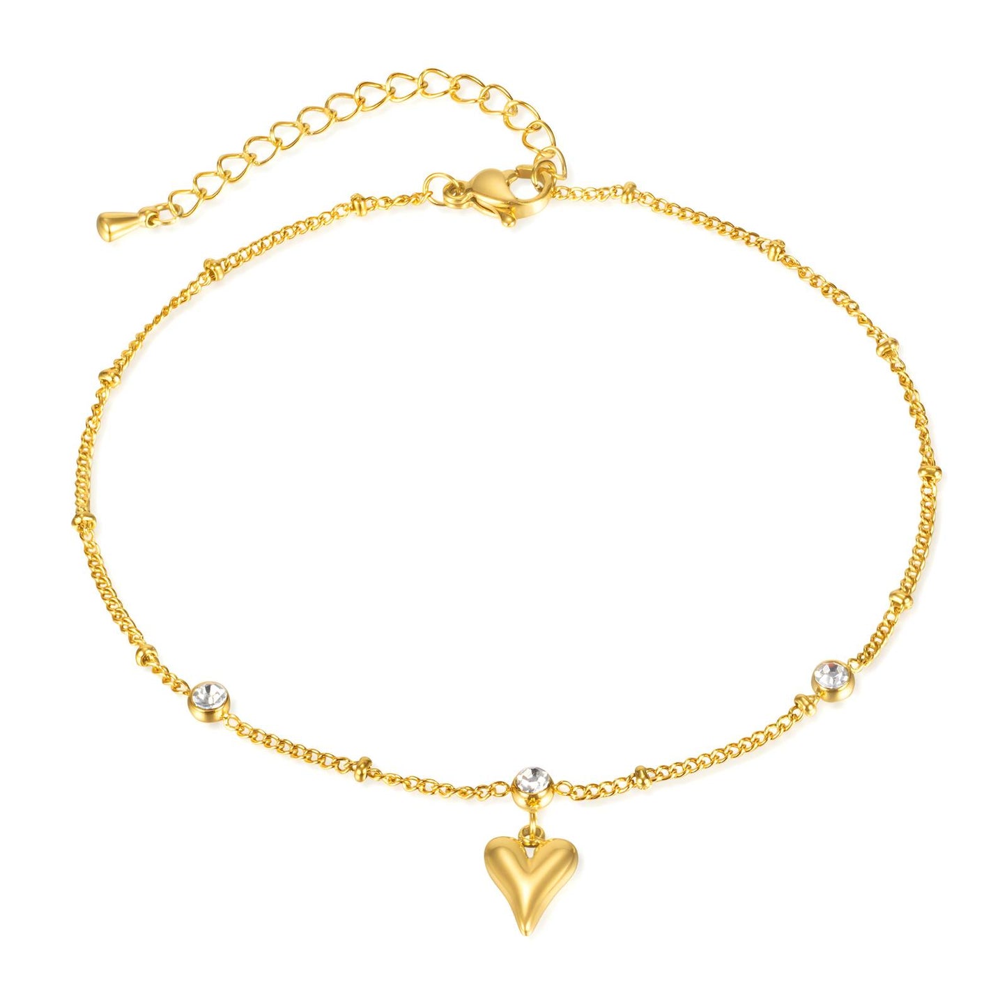 Heart Pendant Diamond Look Anklet