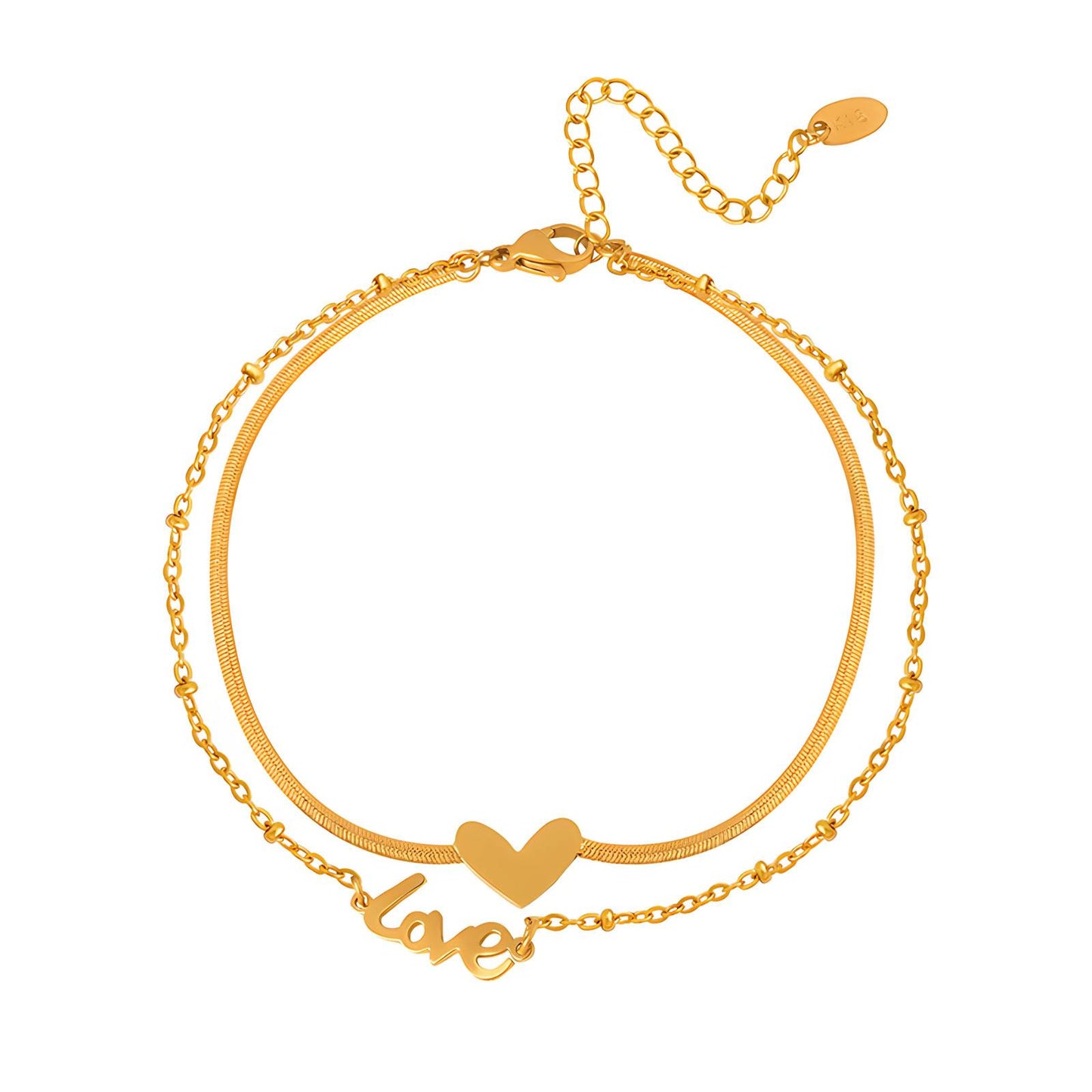 Heart & Love Elegance Anklet - Gold Plated & Stainless Steel