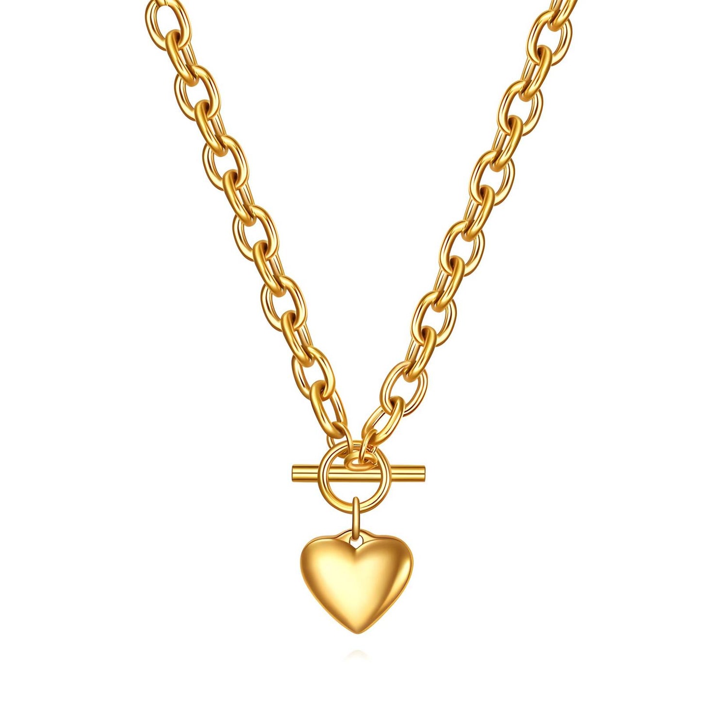 Chunky Chain Necklace with Heart Pendant – Toggle Clasp