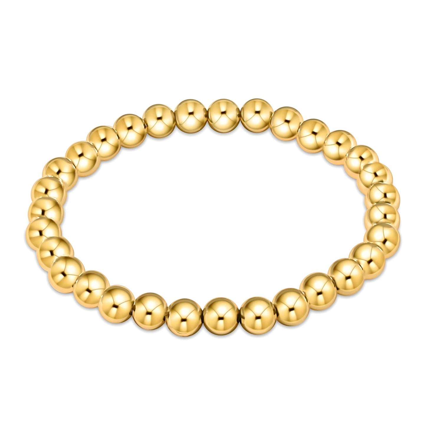 Gold beaded bracelet on a white background