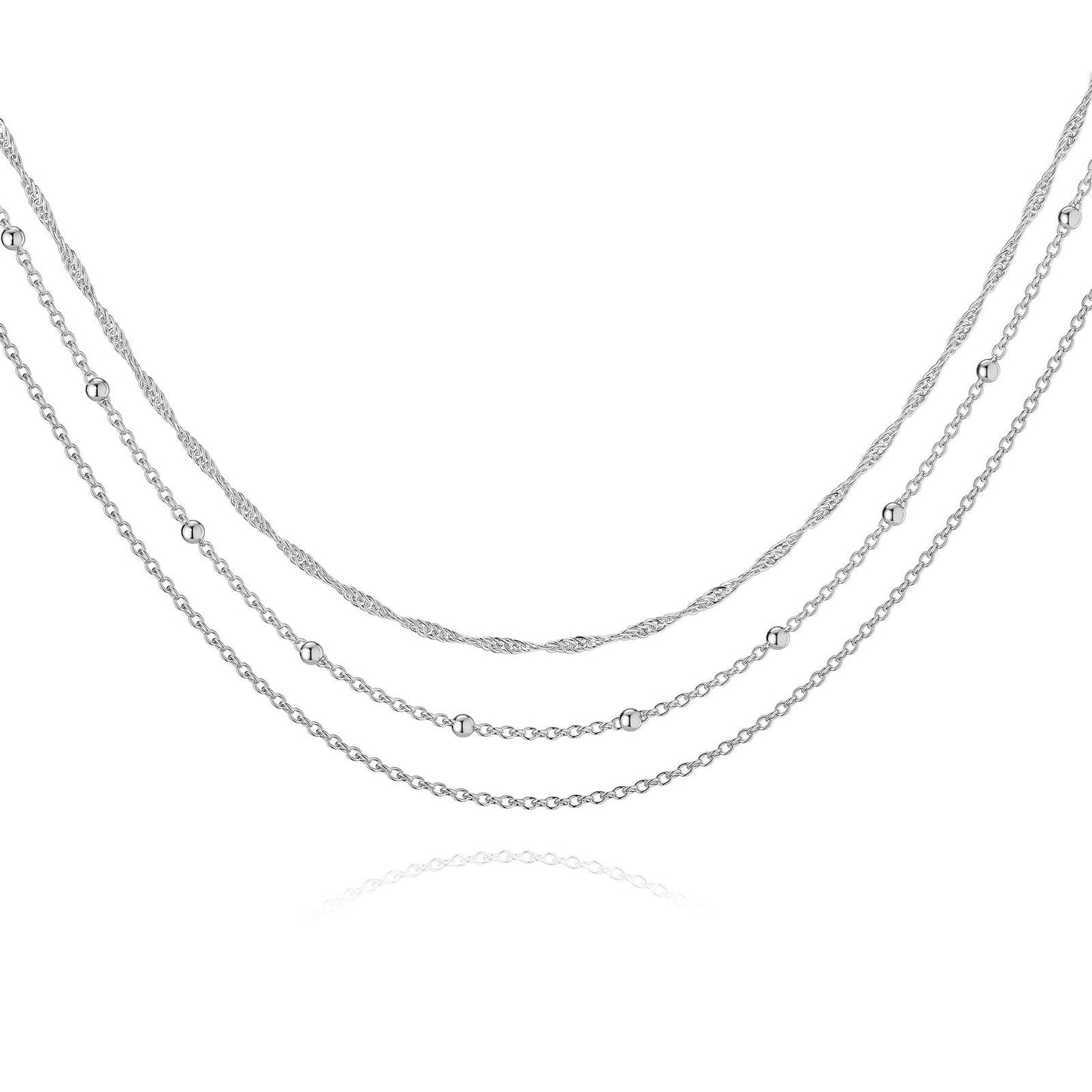 Dainty trio-layered necklace - silver finish