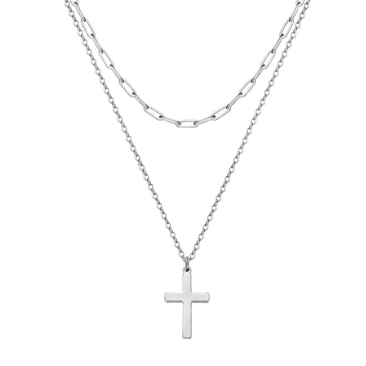 Modern Cross Duo-Layered necklace, Stainless Steel