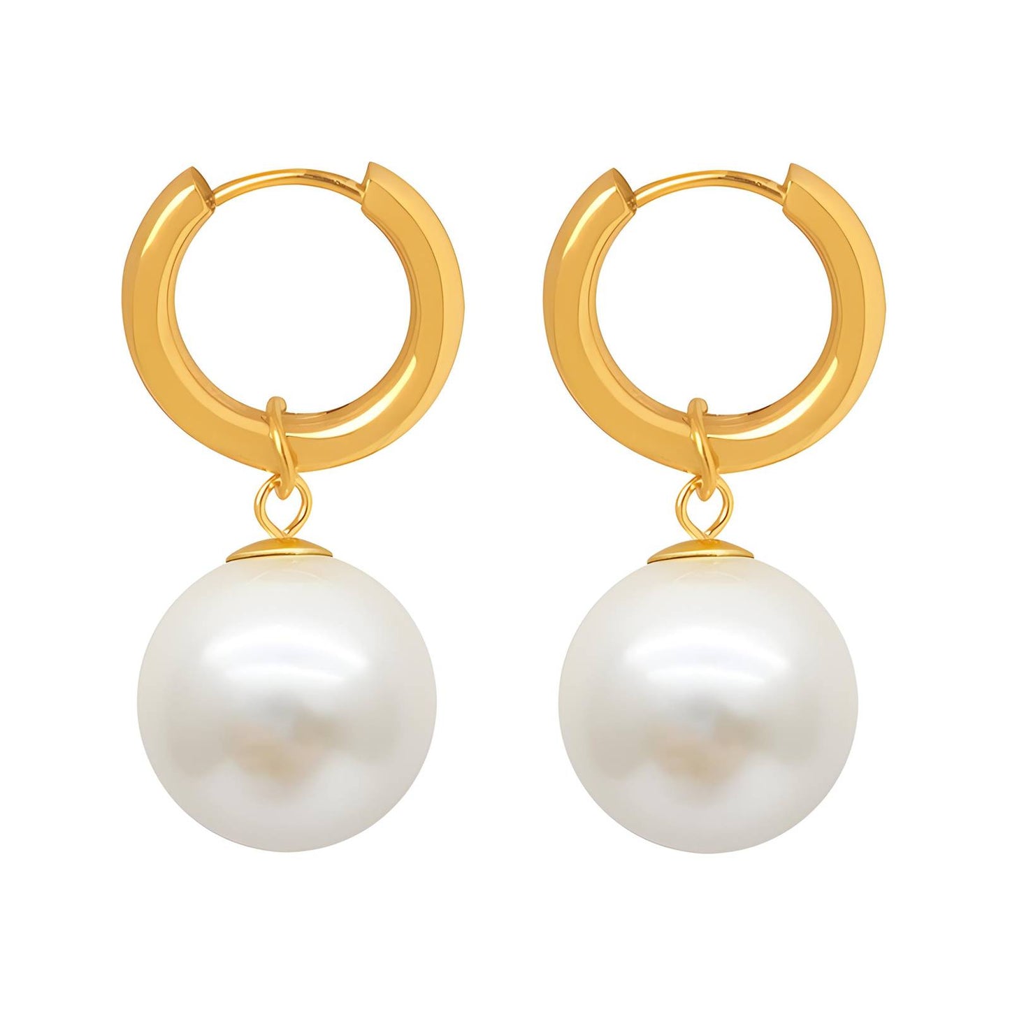 Women's Pearl Drop Hoop Earrings - Stainless Steel