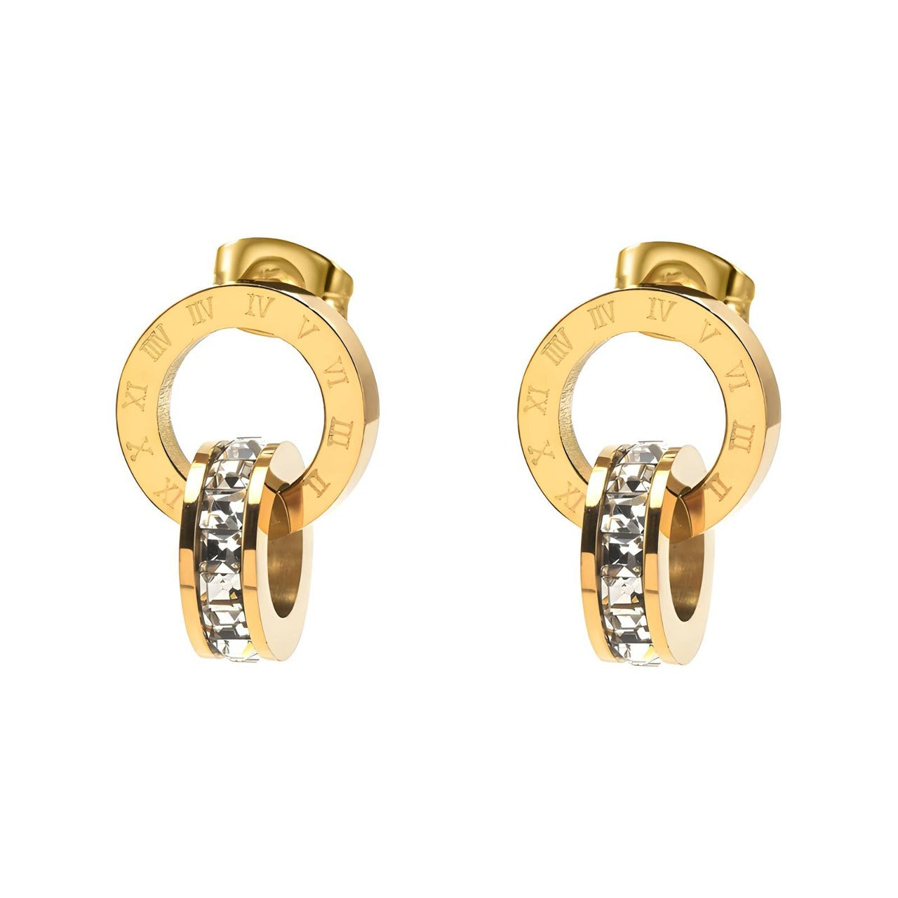 Elegant Roman Radiance Drop Hoops - Gold Plating & Stainless Steel