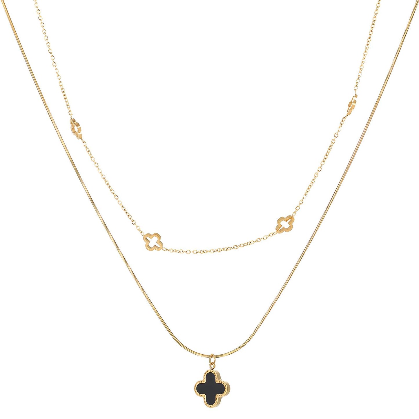 Duo chain four leaf clover single chain necklace