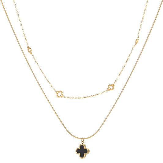 Duo chain four leaf clover single chain necklace