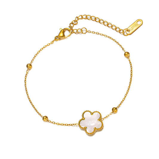 Dainty pearl single charm flower bracelet