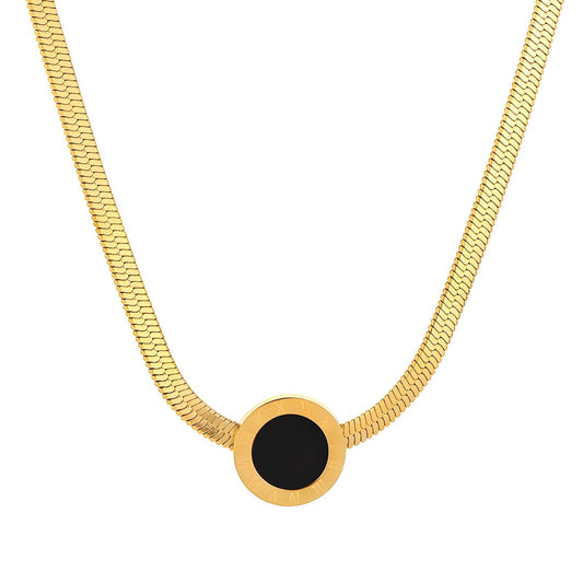 Roman numeral onyx herringbone chain necklace