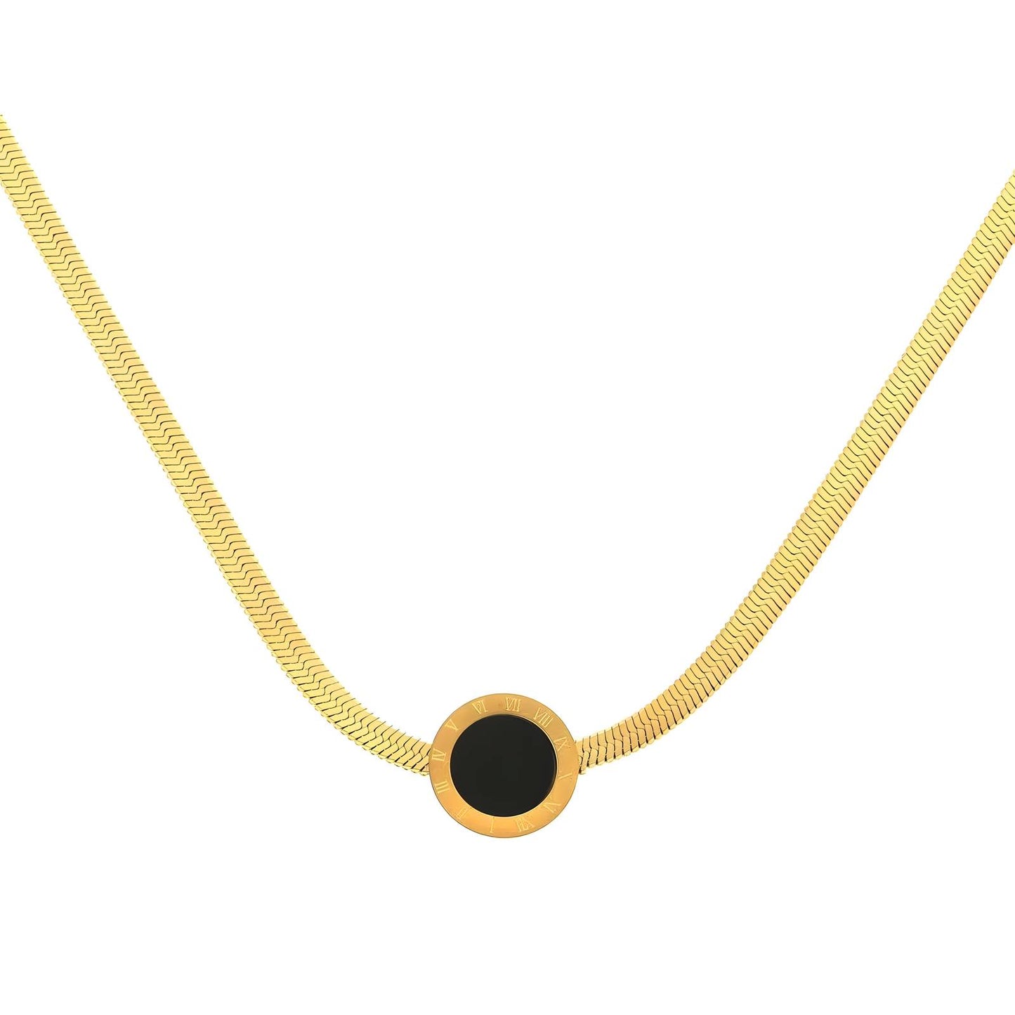 Roman numeral onyx herringbone chain necklace