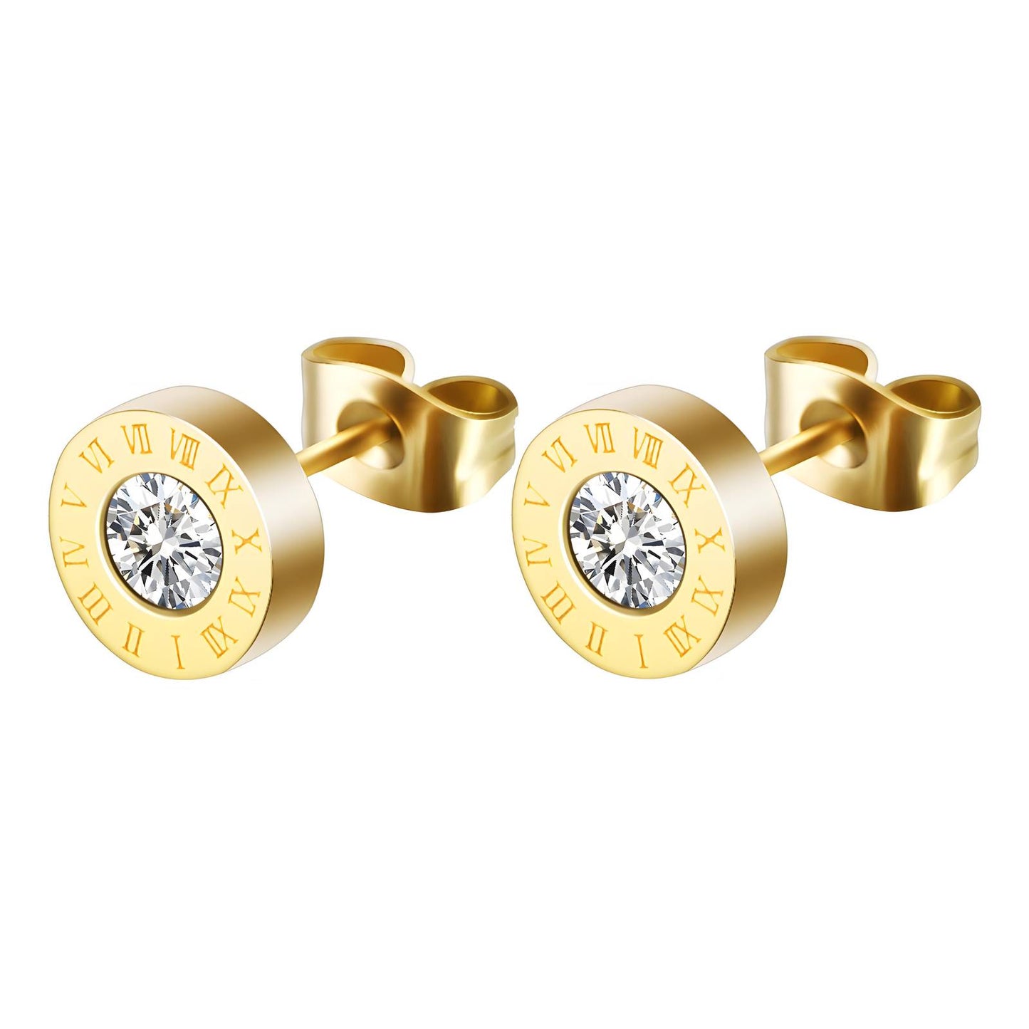 Roman numeral cubic zirconia insert studs - Available in Silver & Gold