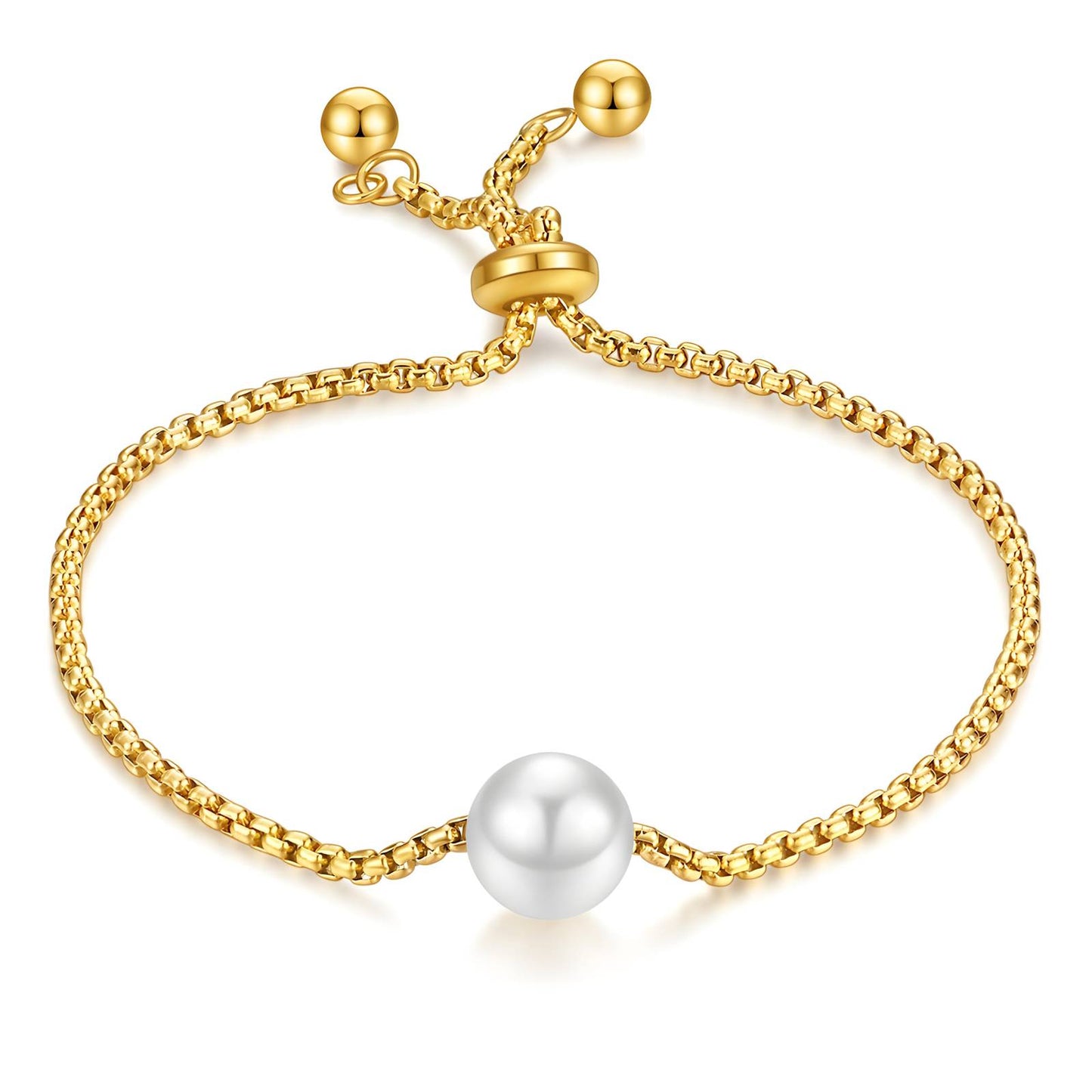 Pearl Tight Link Adjustable Bracelet - Gold Plating & Stainless steel