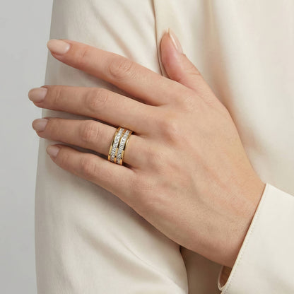 Double layer sparkling square stud wrapped finger ring