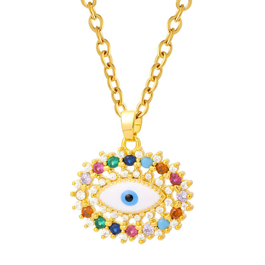 Multi-coloured charm evil eye necklace