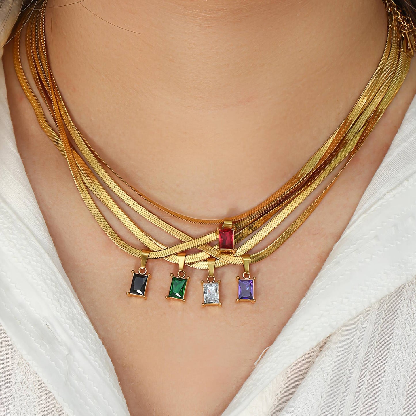 Emerald Bar Pendant Necklace