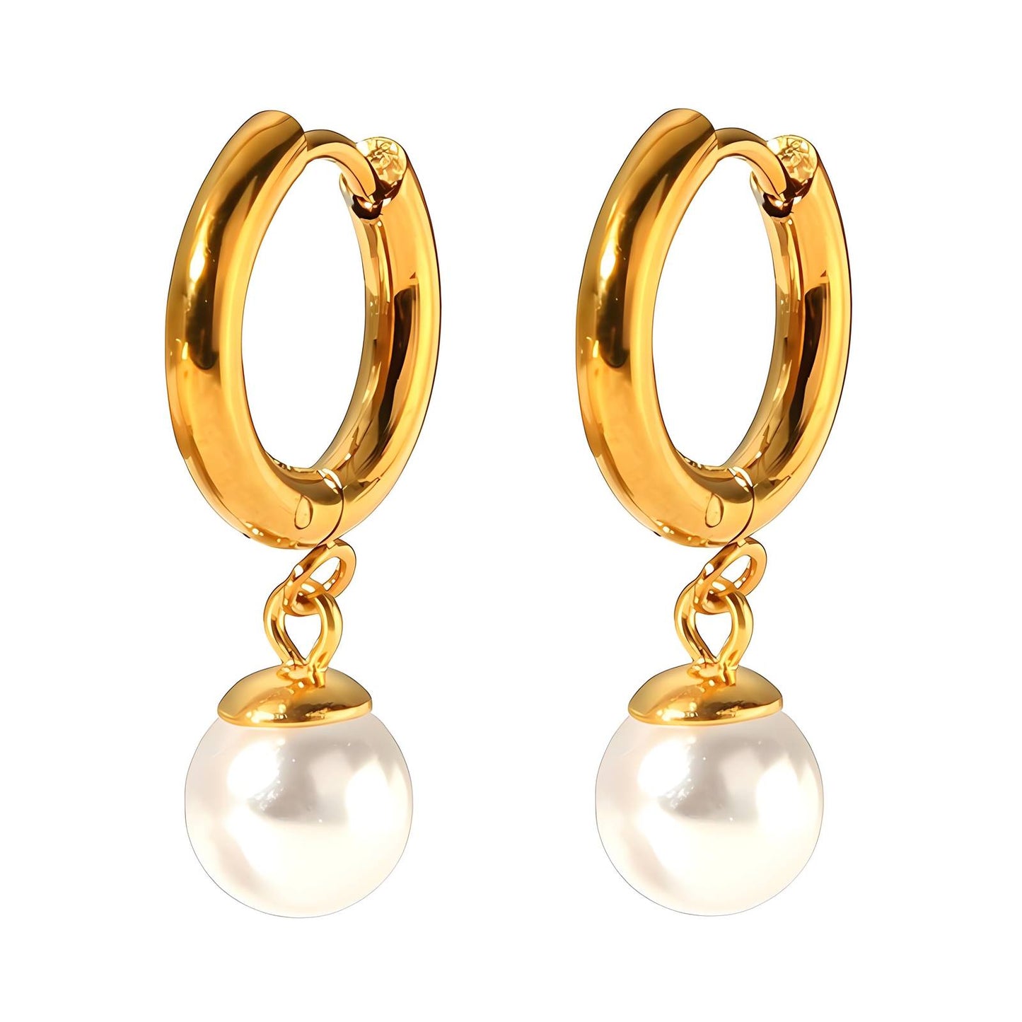 Classic Pearl Dangle Earrings - Gold Plating & Stainless Steel