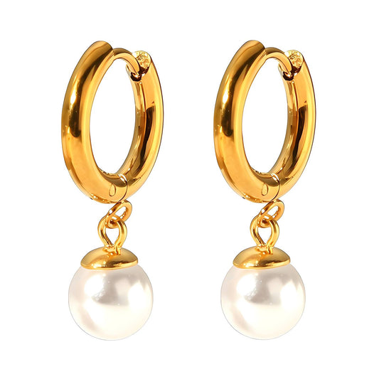 Classic Pearl Dangle Earrings - Gold Plating & Stainless Steel