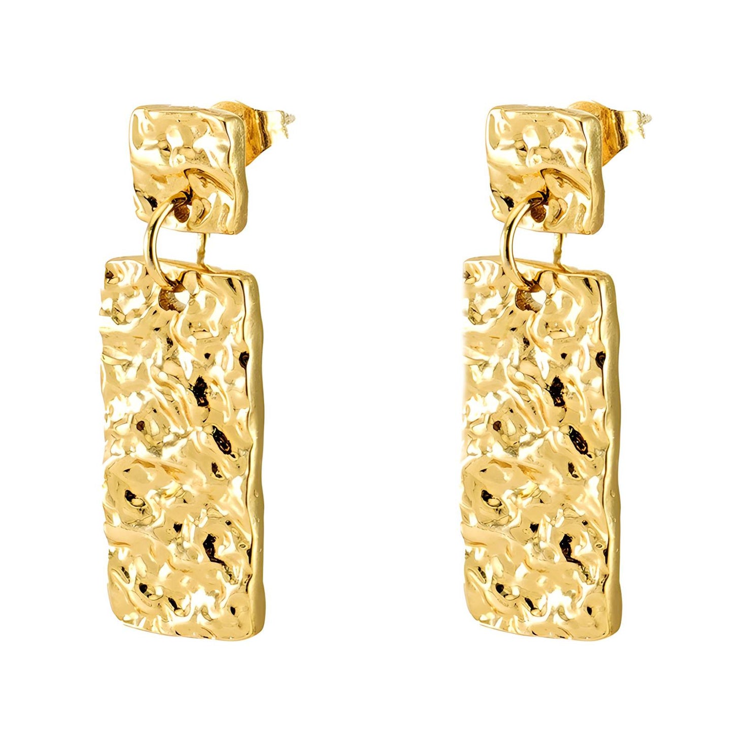 Stainless Steel Textured Rectangular Stud Earrings with Gold Plating