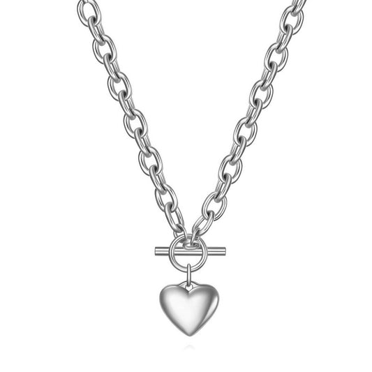 Chunky Chain Necklace with Heart Pendant – Toggle Clasp