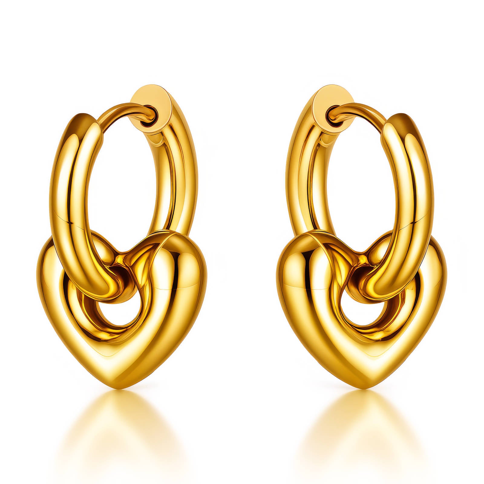 Pair of gold hoop earrings on a white background