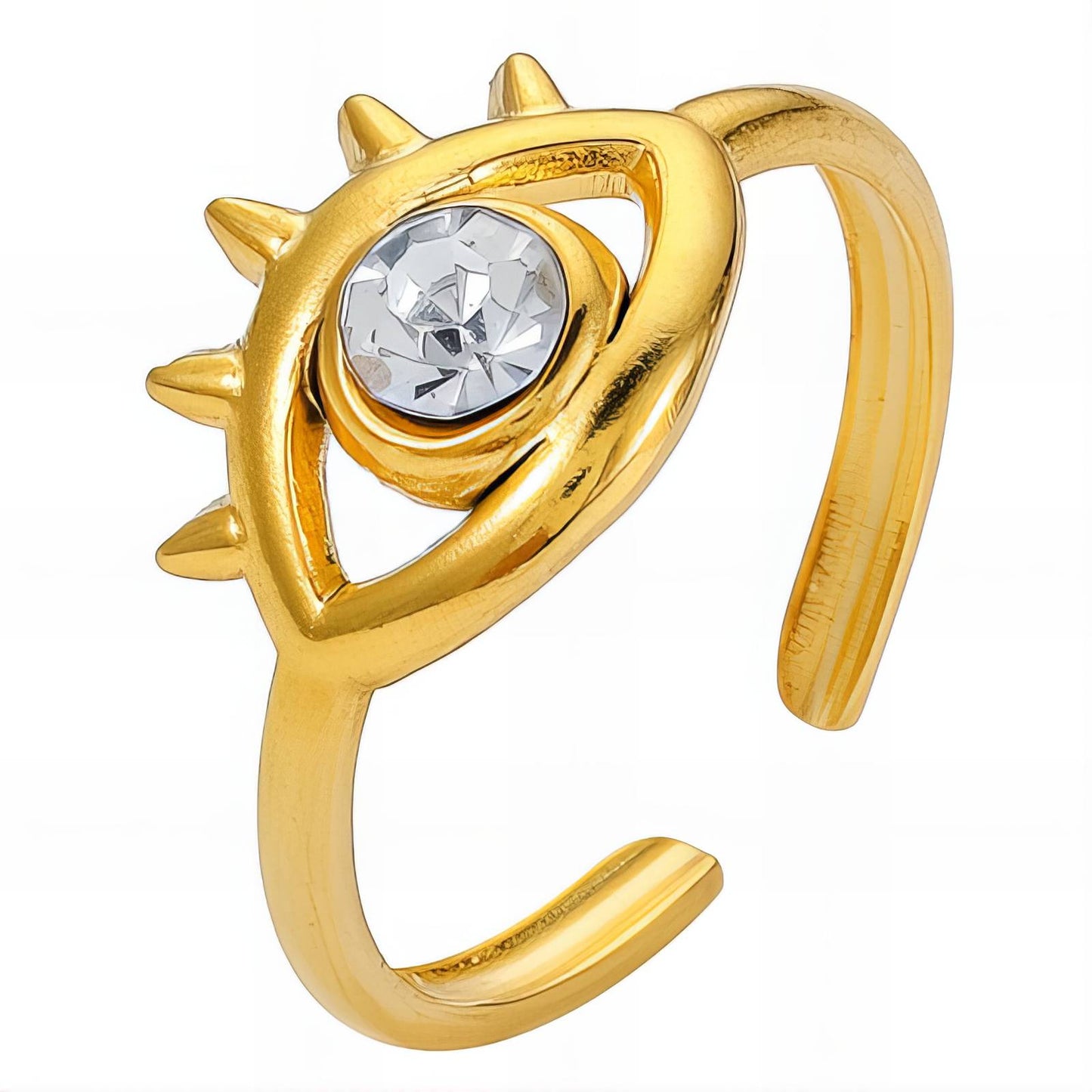 Evil eye cubic zirconia studded finger ring