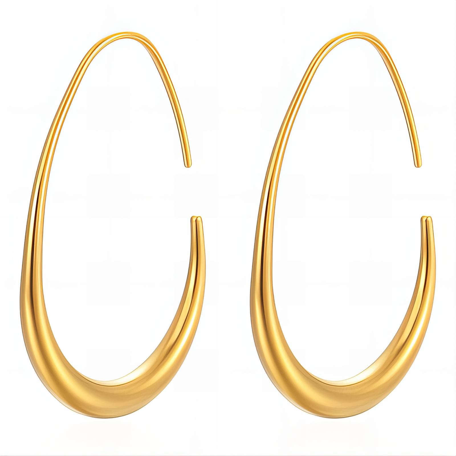Gold hoop earrings on a white background