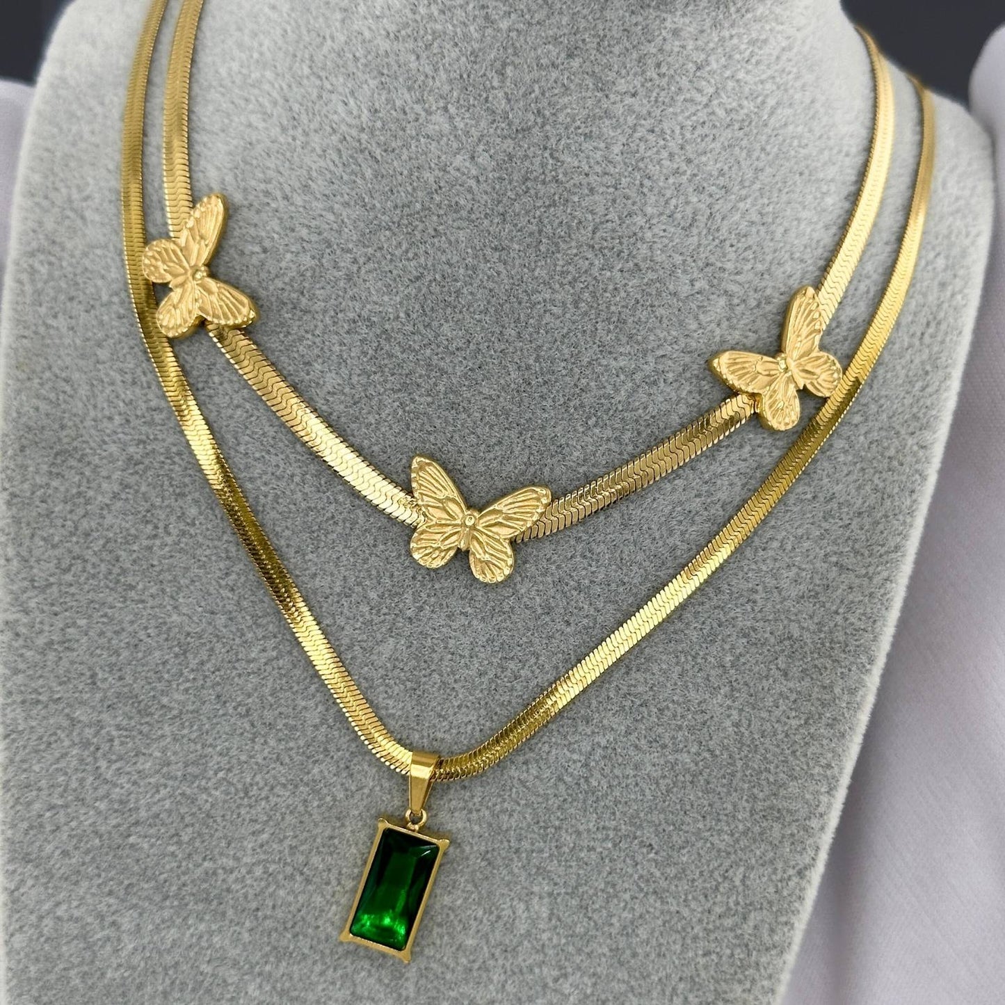 Emerald Bar Pendant Necklace