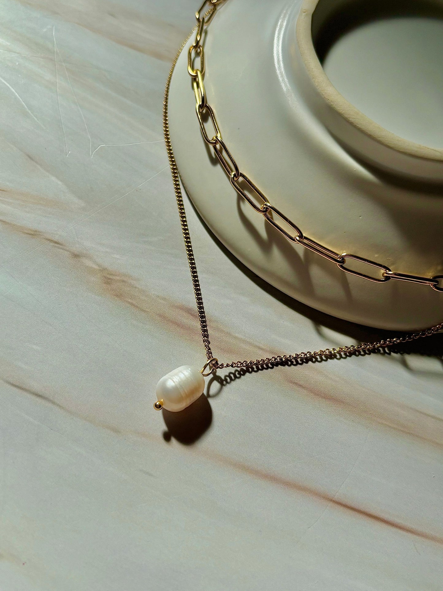 Duo Layered Pearl-Look Paperclip Necklace