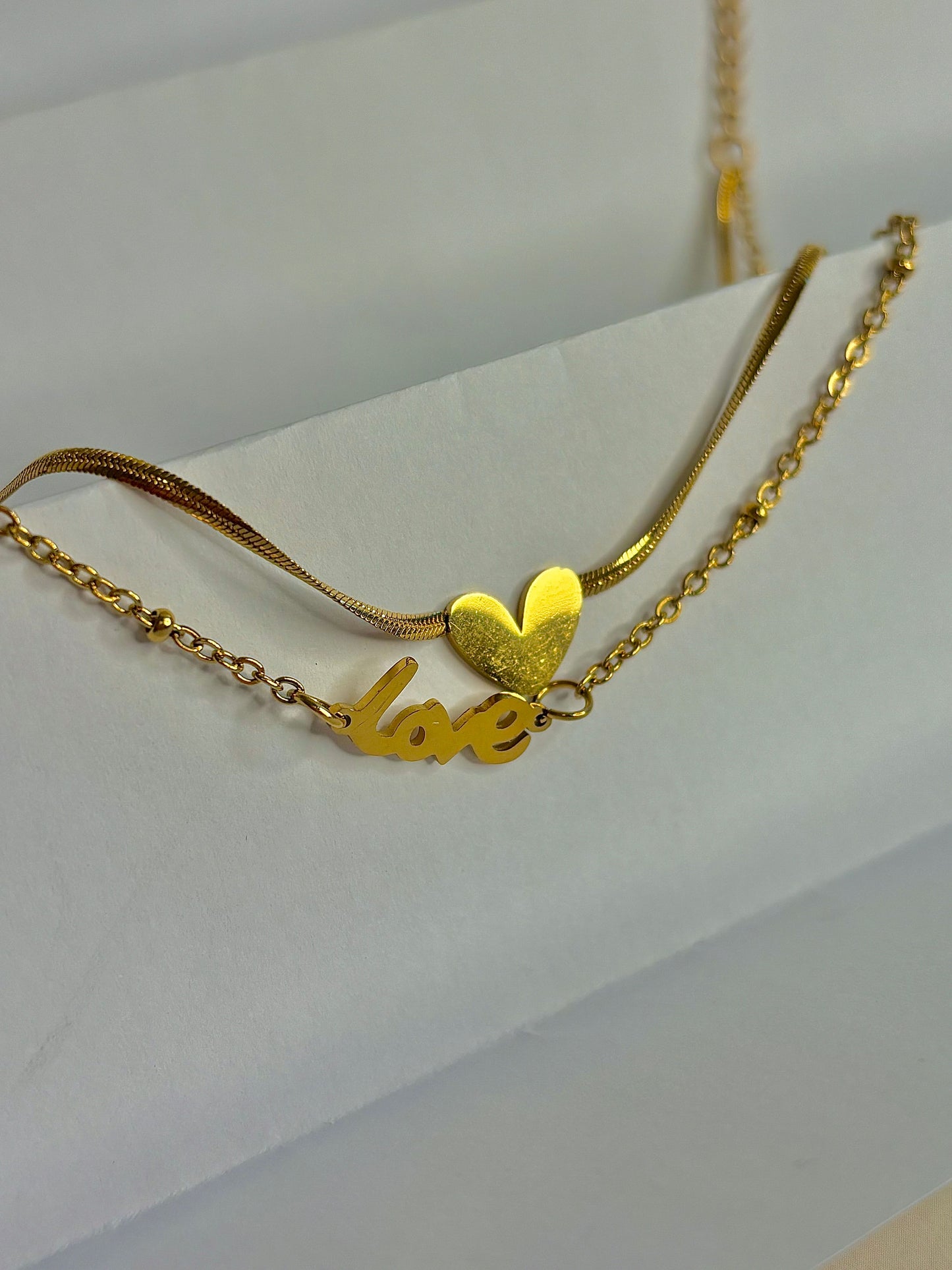 Heart & Love Elegance Anklet - Gold Plated & Stainless Steel