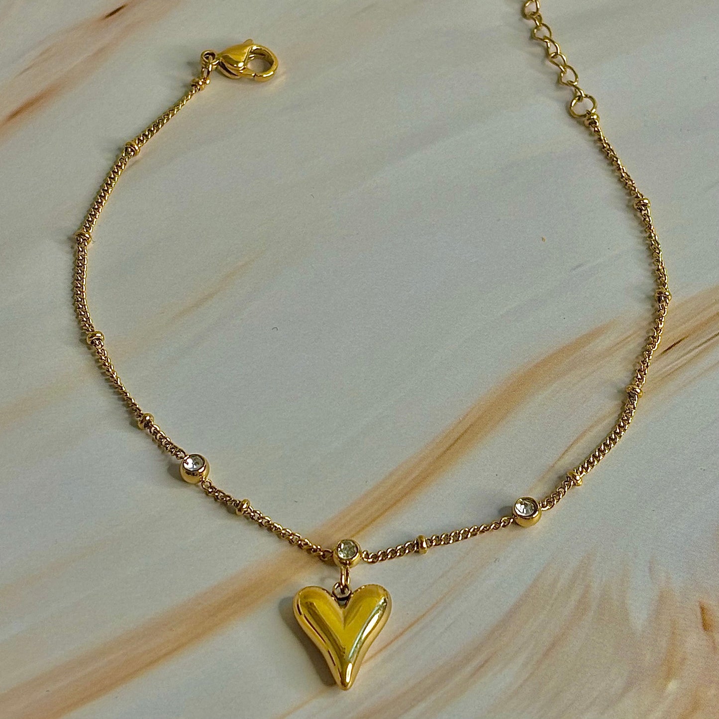 Heart Pendant Diamond Look Anklet