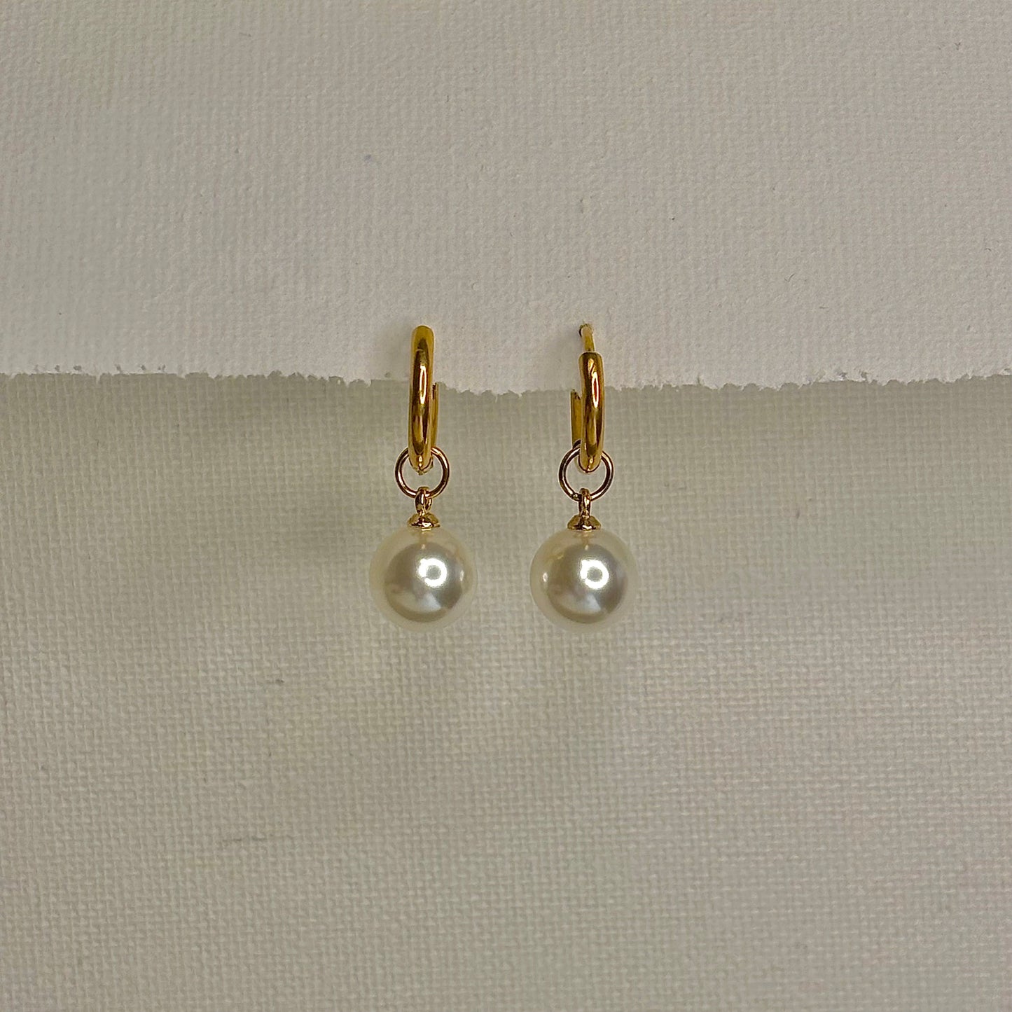 Women's Pearl Drop Hoop Earrings - Stainless Steel