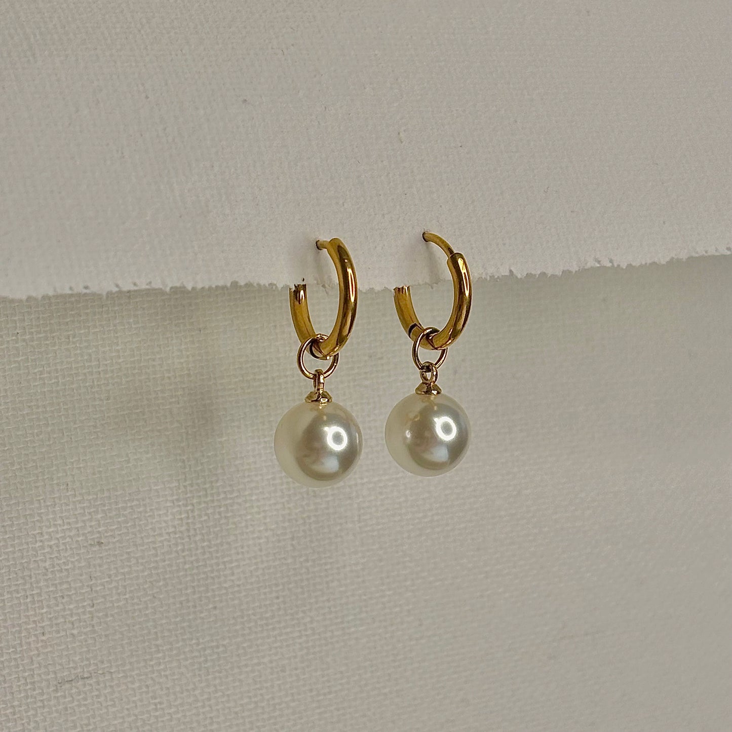 Women's Pearl Drop Hoop Earrings - Stainless Steel