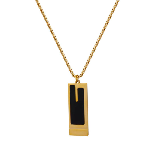 Onyx Accented Gold Bar Necklace