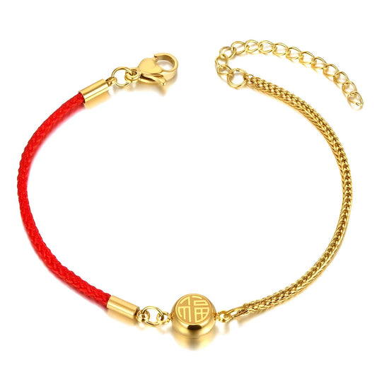 Trendy Red Rope bracelet - 18K gold plated Stainless steel
