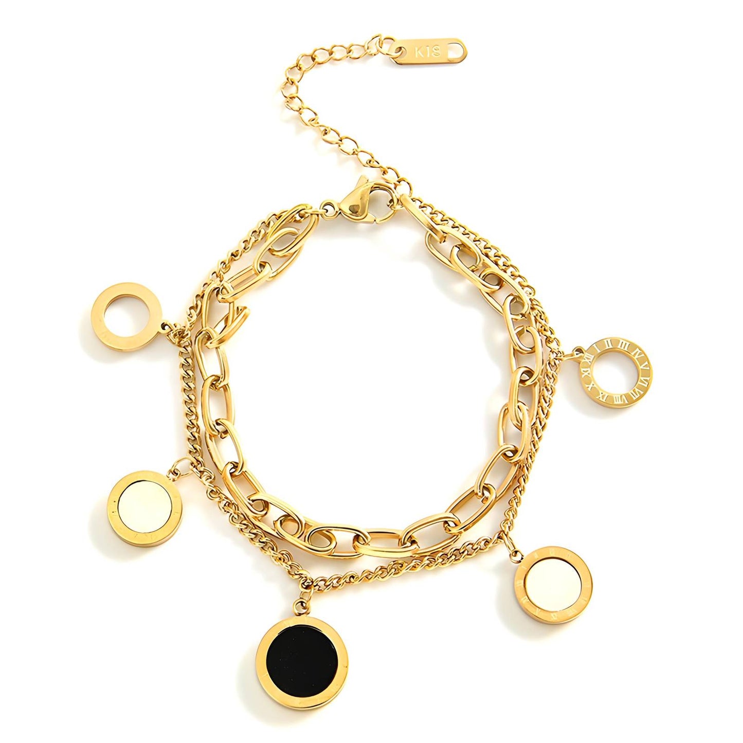 Duo paperclip chain onyx multi charm bracelet